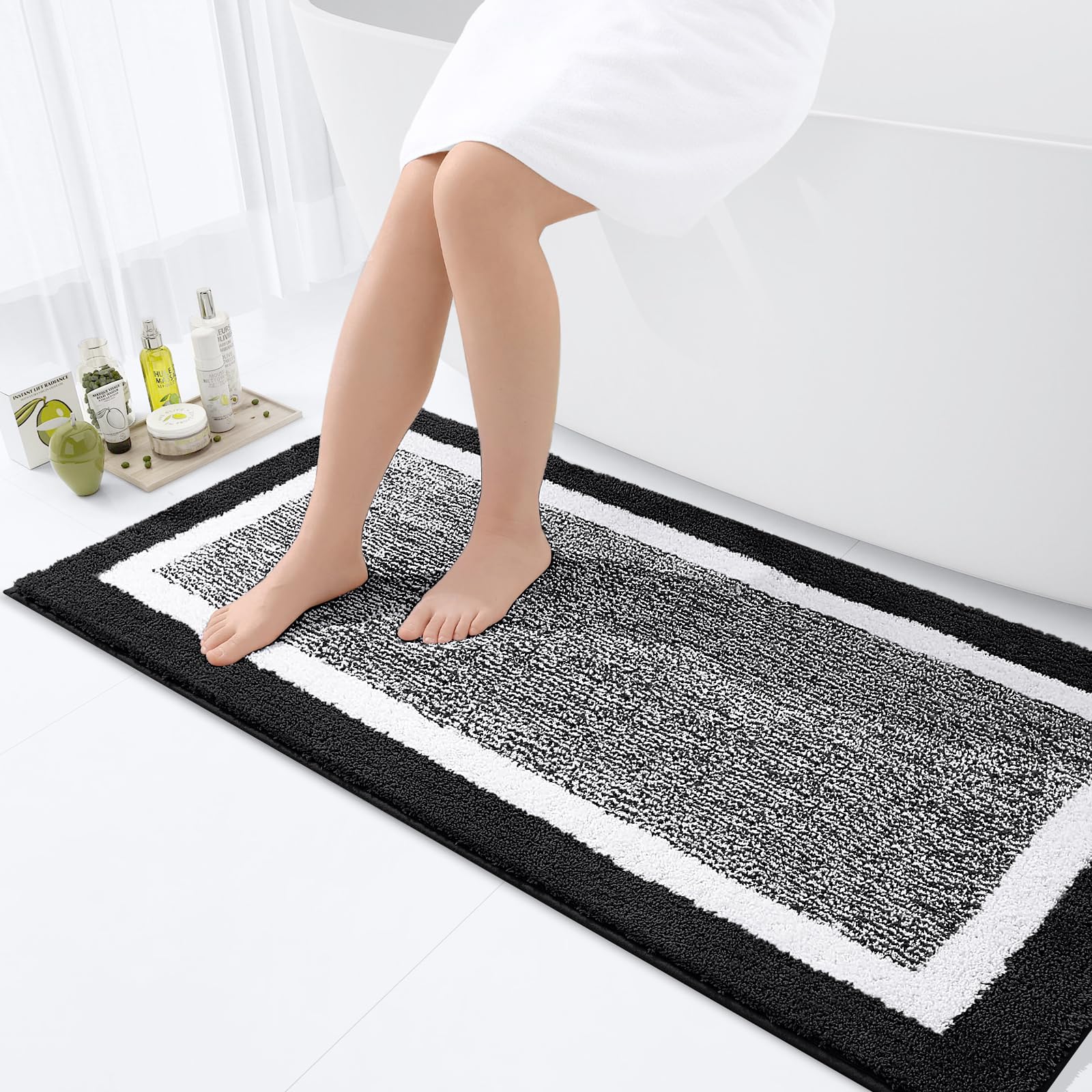 smiry Microfiber Non-Slip Bath Mats for Bathroom, Extra Soft Absorbent Bathroom Mats Rugs, Machine Washable Quick Dry Floor Mats, 60 x 120 cm, Black