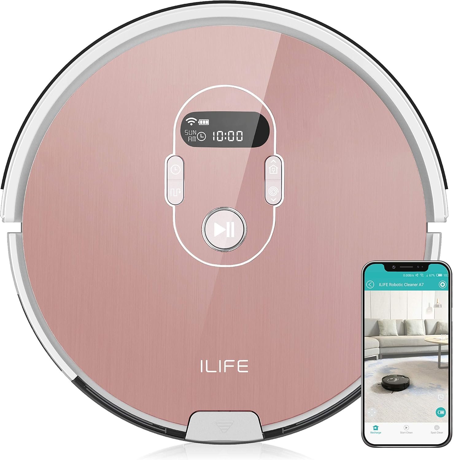 ILIFE A7 – Aspirateur Robot Intelligent avec 5 Modes de Nettoyage – Compact, Léger et Utilisable sur Toutes Les Surfaces – Rose