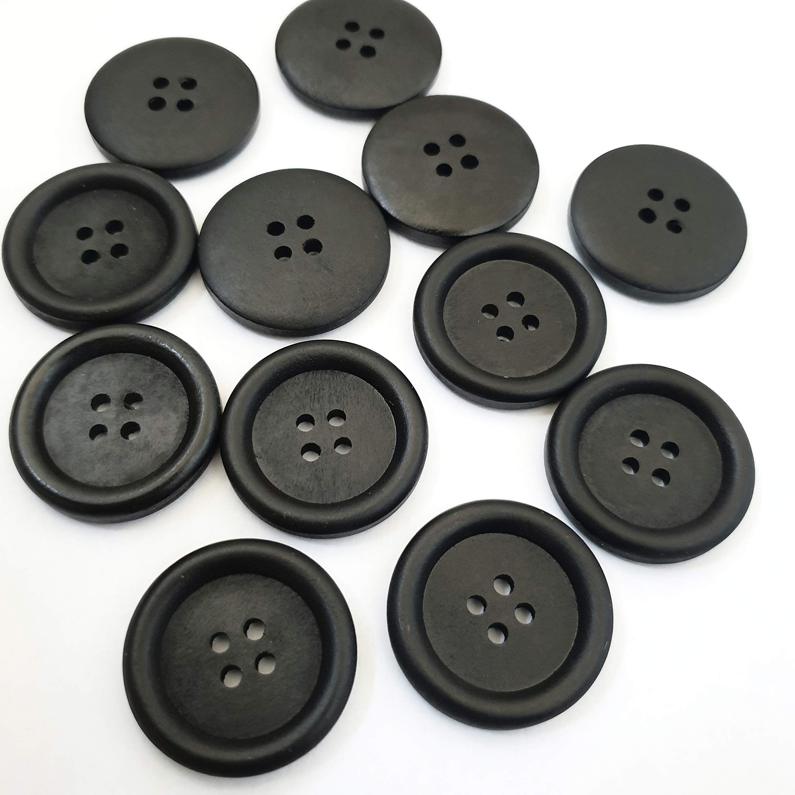MajorCrafts®16pcs 30mm Black 4 Holes Large Round Wood Sewing Buttons Arts and Crafts Embellishments