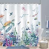 Bonhause Ocean Shower Curtain, Underwater Turtle Fish Coastal Beach Bathroom Decor 72 x 72 Inch Polyester Fabric Waterproof Bath Curtain with 12 Hooks