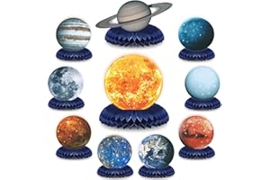SINGOMON 10PCS Space Birthday Decorations - Planet Honeycomb Centerpieces, Photo Booth Props for Space Themed Birthday and Ba