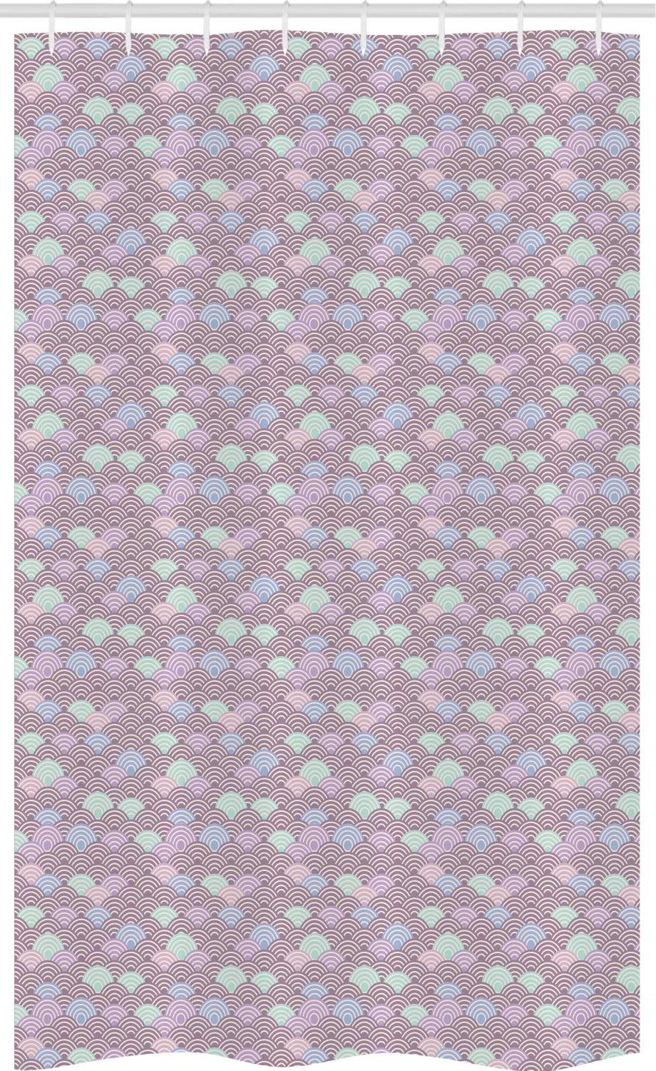 ABAKUHAUS Fish Scale Stall Shower Curtain, Japanese Wave Circle Pattern with Pastel Colors Vintage Retro, Fabric Bathroom Decor Set with Hooks, 47" x 70", Mauve Taupe Multicolor