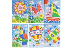 LZHZH Mosaic Sticker Art Sticky DIY Handmade Art Kits for Kids - Sunflower, Butterfly, Sailboat, Woodpecker, hot air Balloon, Airplane (6 Pack) (Handmade Art Kits for Kids)