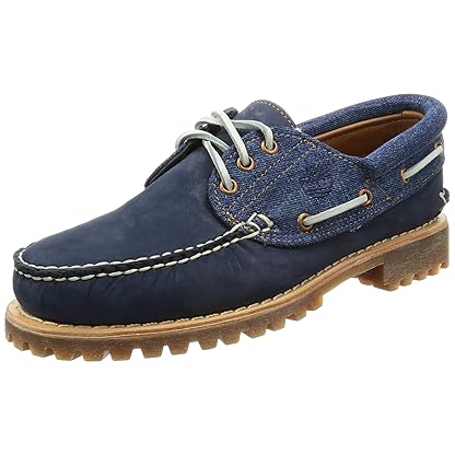 3-Eye Classic White Oak Denim Lug Shoes: A1FK2 Black Iris Nubuck / Faded White Oak Denim