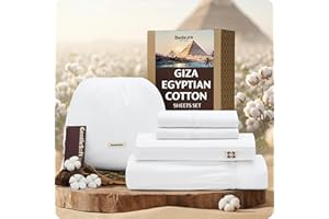 Bedsure 100% Giza Egyptian Cotton Sheets King Size - CEA Certified Silky Luxury Hotel Sheets 18 Inches Deep Pocket with Corner Straps, PureWoven Soft & Beathable Sateen Weave Bedsheets (White, King)