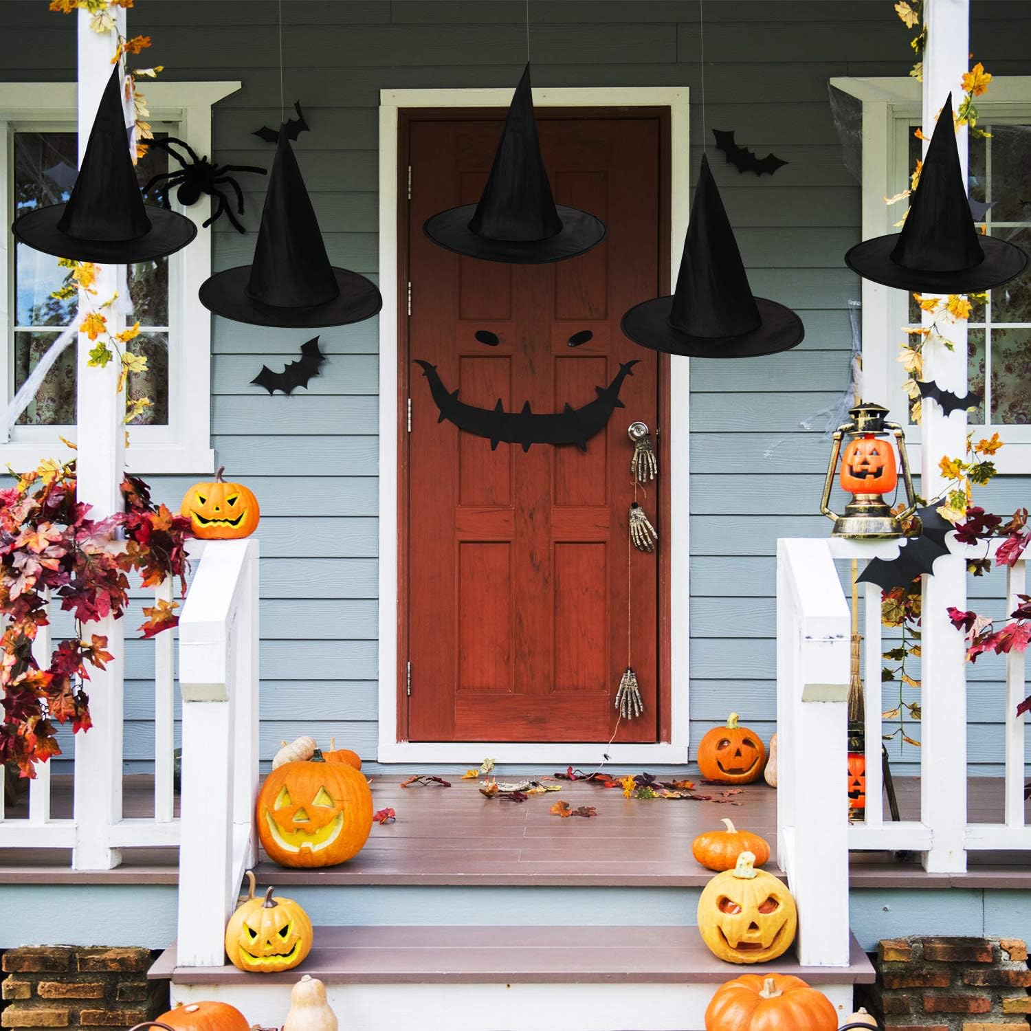 SATINIOR 8 Pieces Halloween Decoration Witch Hat Hanging Witch Hat Decor with 118.1 Feet Hanging Rope Accessory for Halloween Party Black, 32.5 cm/ 12.79 inches: Clothing