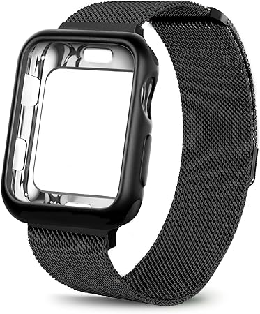 WEFU Correa para Apple Watch (38 mm, 42 mm, Malla de Acero Inoxidable, Correa de Repuesto con Cierre magnético Ajustable)