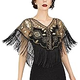 SWEETV Women's 1920s Shawl Wraps,Sequin Beaded Flapper Evening Shawls for women formal/Party/Wedding/Formal/Harlem night