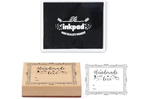 EYxsaxenk Fabric Stamp with Black Ink Pad - Handmade with Love Permanent Custom Name Stamp Washable Reusable Personal Fabric Label Name Tag for Clothing Quilts Gift Sign Wrapping Decoration 3x4 Inch