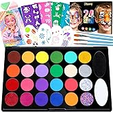 Fenmay Face Painting Kit for Kids, Non-Toxic and Hypoallergenic Face Paint Makeup Kit| with Stencils, Book, Easy to Use and Safe for Kids, Fun for Halloween, Birthday Party, School Event