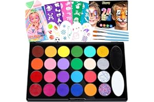 Fenmay Face Painting Kit for Kids, Non-Toxic and Hypoallergenic Face Paint Makeup Kit| with Stencils, Book, Easy to Use and Safe for Kids, Fun for Halloween, Birthday Party, School Event