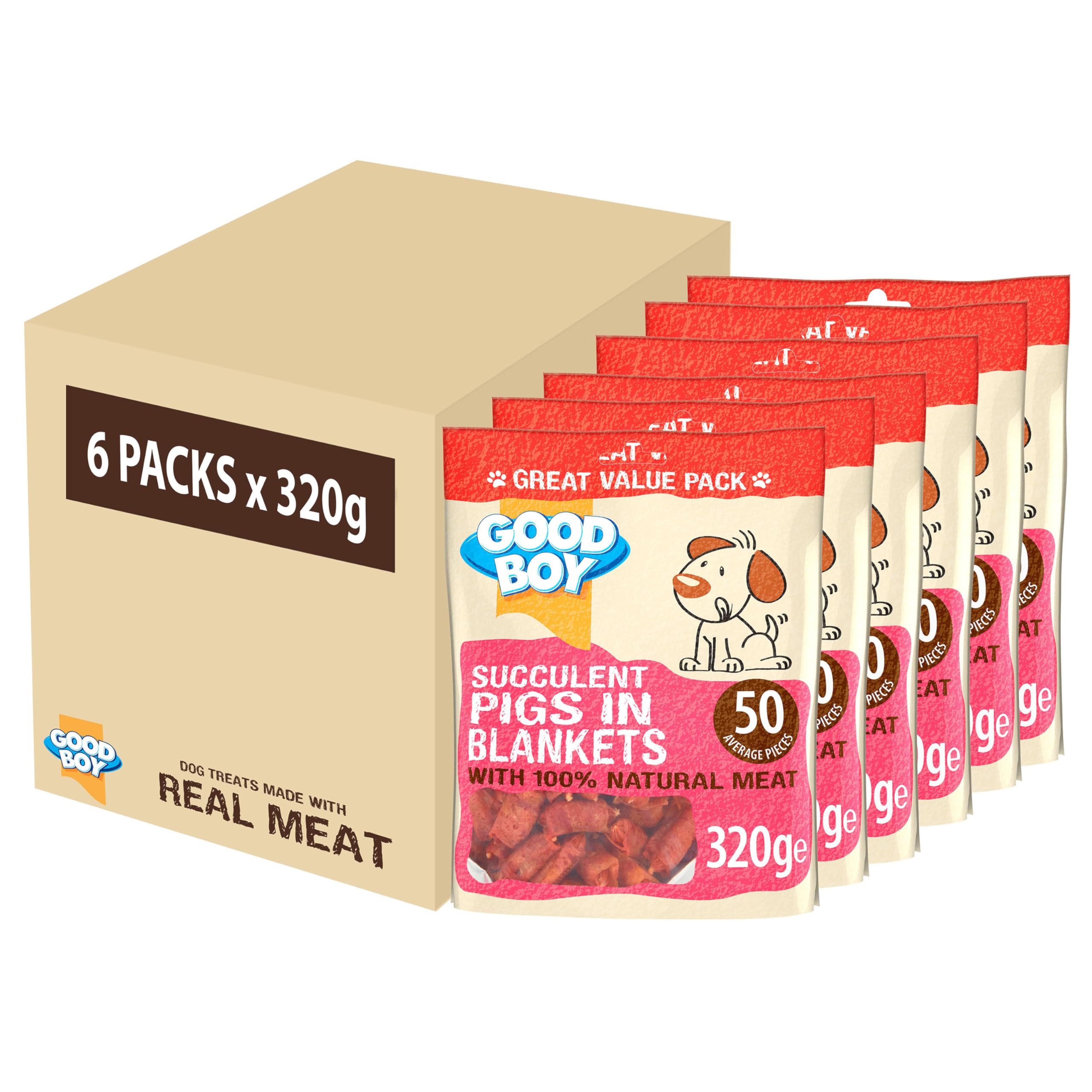 Good Boy Pigs in Blankets - Natural Dog Treats - Wheat Free Recipe - Bulk Box - 6 x 320g