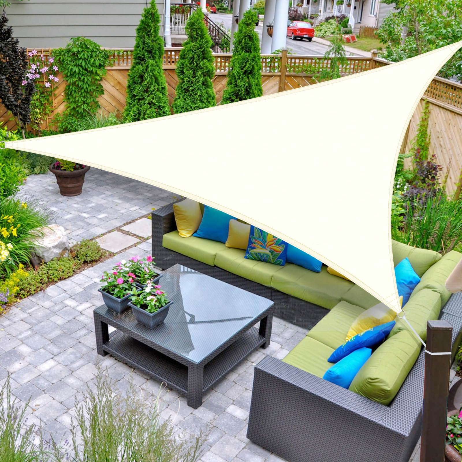 AXT SHADE Sun Shade Sail Waterproof 3.6x3.6x3.6m Triangle UV Block Canopy Awning for Patio Outdoor Garden Backyard -Cream