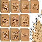 Fulmoon 200 Pcs Motivational Pens Notebook Gifts Bulk Inspirational Quote Ballpoint Pen Small Pocket Notepads Mini Journals Appreciation Gifts for Teachers Employee Students (Brown)
