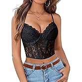 Avidlove Lace Bralette for Women V Neck Bustier Corset Tops with Underwired Racerback Adjustable Strap Crop Top