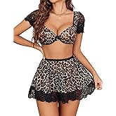Avidlove Lingerie Sets for Women Sexy Mesh Top Lingerie Skirts 3 Piece Lace Babydoll Dress S-XXL