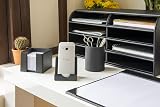 Osco Faux Leather Pen Pot Desk Organizer Black 7.5cm W x 10.5cm H x 8.5cm Dia view 5