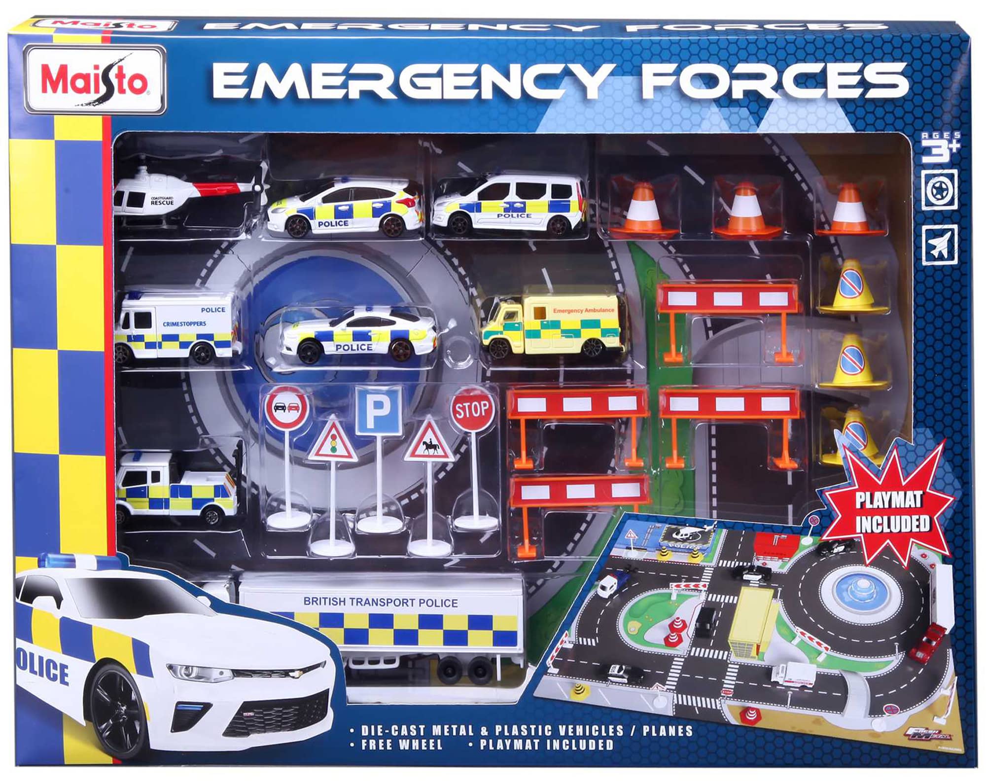 Maisto FRESH METAL EMERGENCY FORCE Playmat Playset with Die-Cast Vehicles, Multiple Colours, 1:64