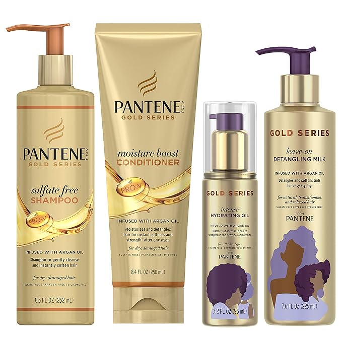Pantene, Shampoo, Conditioner, Detangling Milk, and Hair Oil Treatment Kit, with