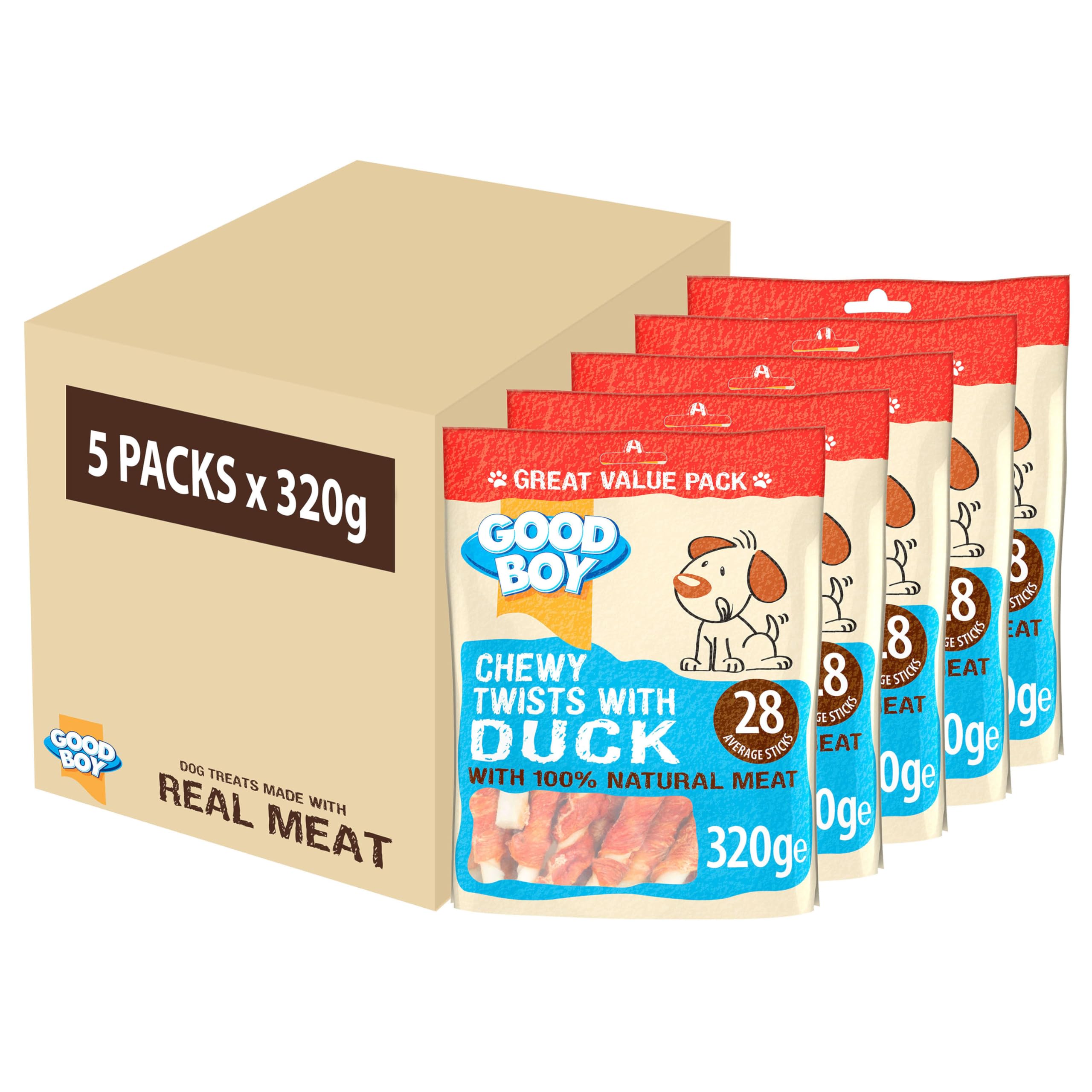 Good Boy Duck Twists - Natural Dog Treats - Low Fat - Bulk Box - 5 x 320g