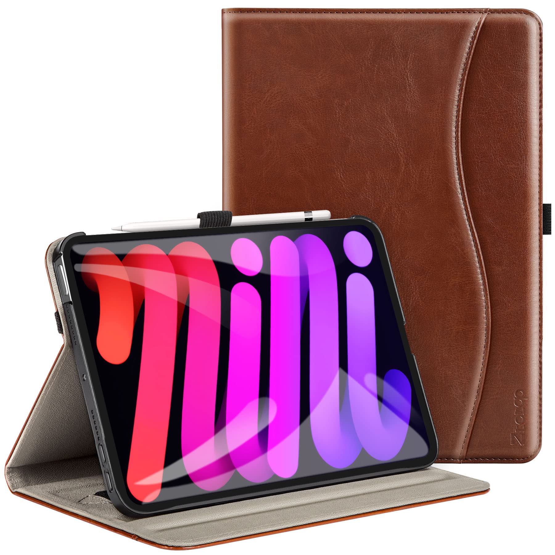 Photo 1 of ZtotopCases for New iPad Mini 7 (A17 Pro) Case 2024 / iPad Mini 6 Case 8.3 Inch, Premium PU Leather Folio Stand Cover with Auto Wake/Sleep, Front Card Pocket, Brown