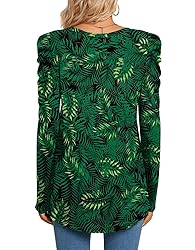 CATHY Women's Long Puff Sleeve V-Neck Tunic Tops