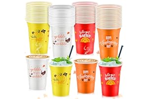 Uiifan 100 Pcs Thanksgiving Plastic Cups 16 oz Disposable Fall Party Cup Friendsgiving Plastic Stadium Cups Turkey Pumpkin Maple Leaves Drink Cup Hot Cocoa Bar Supplies for Autumn Party