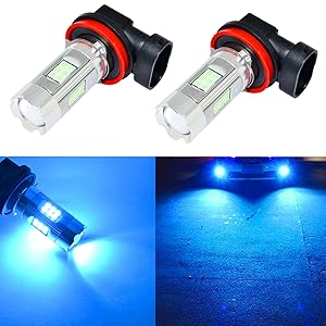 Alla Lighting 3200 Lumens Newest Version Ice Blue H11 LED Fog Lights Bulb High Power 3030 27-SMD Extremely Super Bright LED H11 Bulb for H16 H11 H8 LED Fog Light Bulbs, 8000K Ice Blue (Set of 2)