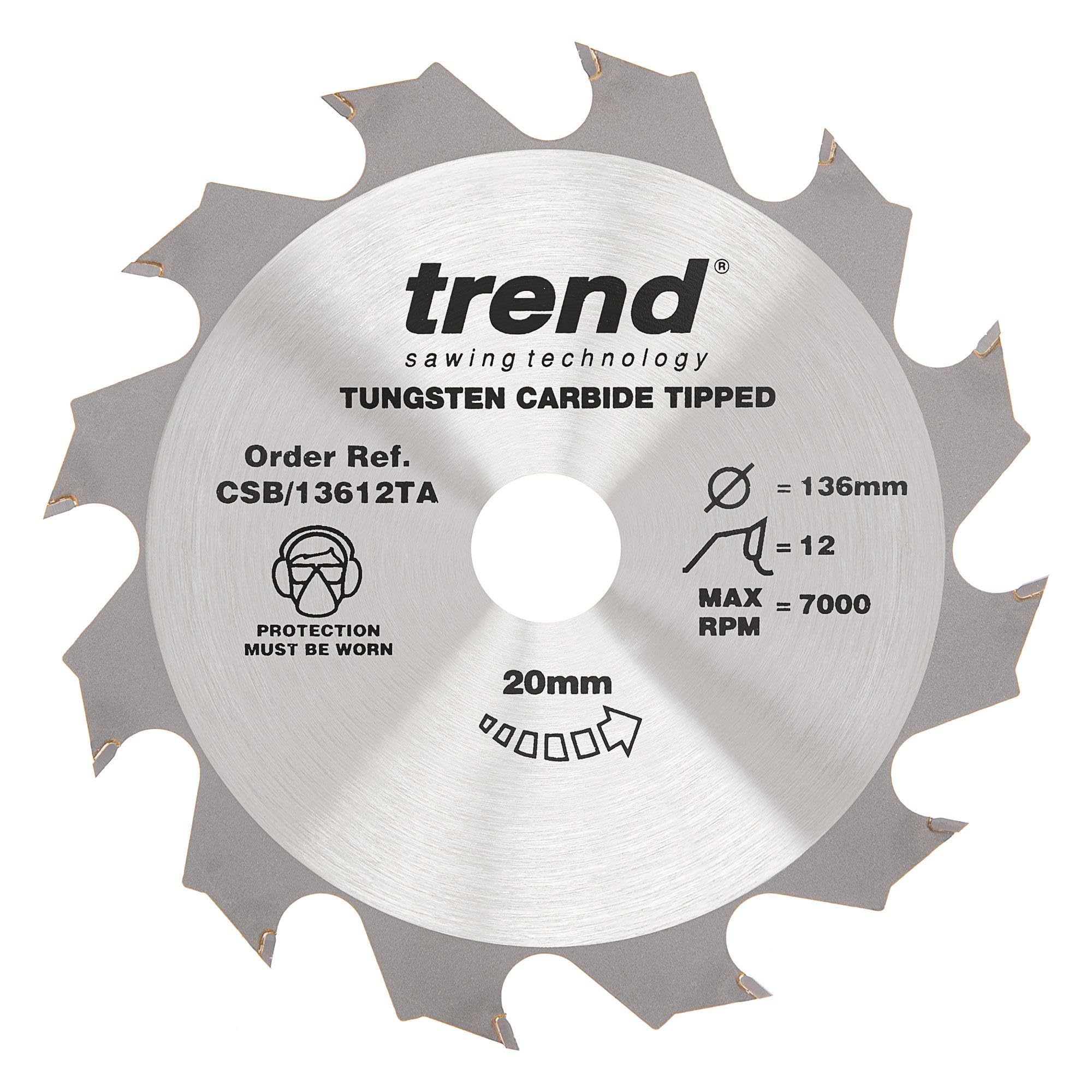 Trend Wood Cordless Circular Saw Blade, 136mm Diameter, 20mm Bore, 12 Teeth, 1.5mm Kerf, +15° Hook, TCT, Coarse Finish, CSB/13612TA