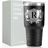 Onebttl Personalized Gifts for Men with Initials, Monogrammed Travel Tumbler for Him, Custom Coffee Cups, Unique Birthday Christmas Gifts for Men who Have Everything, Black, 30oz, R