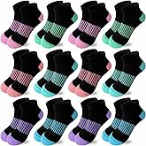 Bemeol Girls Socks 12 Pairs Ankle Socks Girls Athletic Running Low Cut Casual Sock for Kids