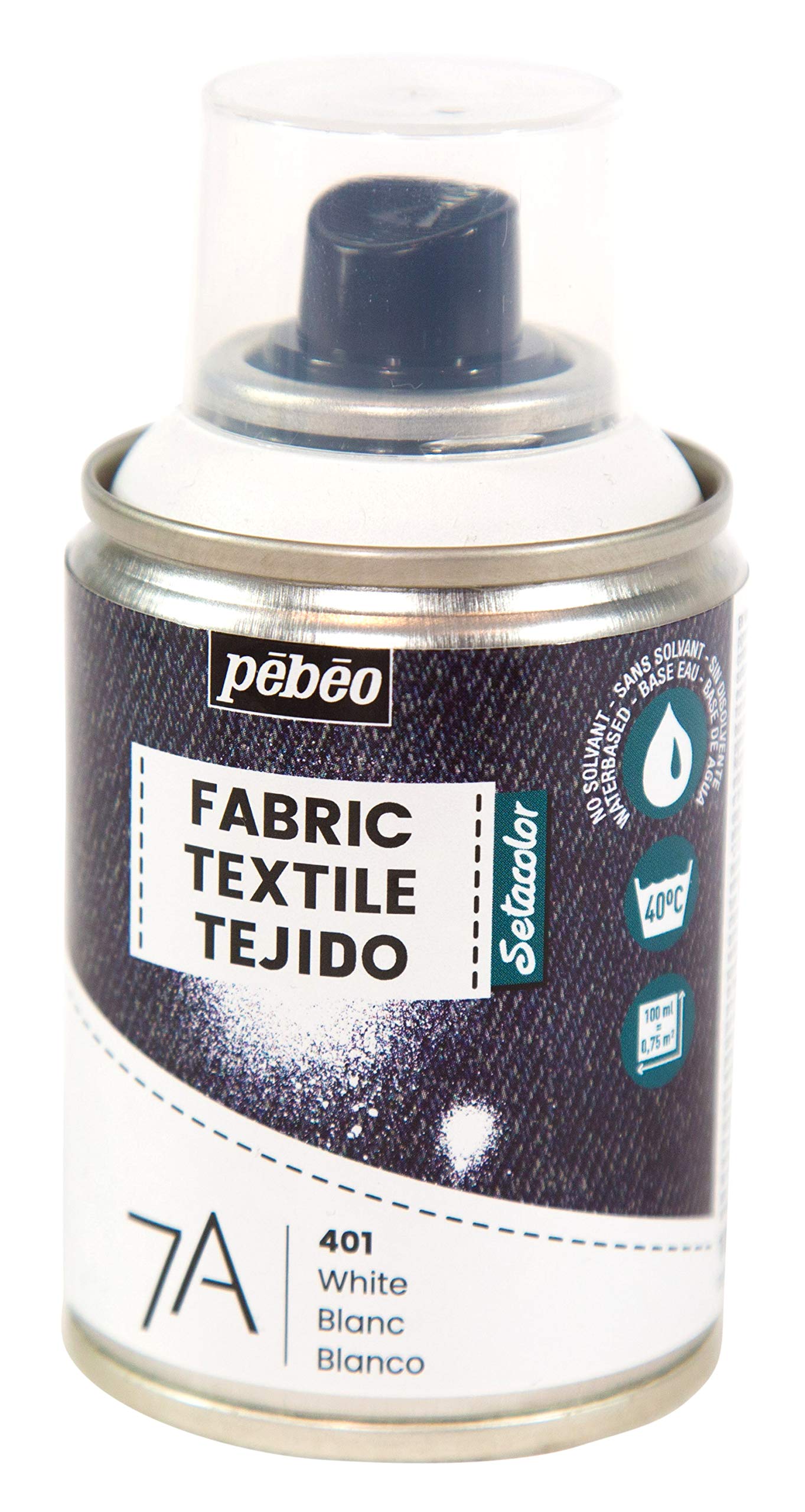 Pebeo - Fabric Paint Spray for Textiles 7A Spray - Natural and synthetic fabrics - Water-based Permanent Fabric Dye Machine-Washable - Spray Paint for textile design - White, 100 ml (Pack of 1)