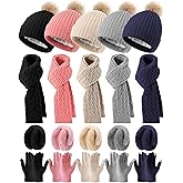 Shyyween 20 Pcs Women Winter Beanie Hat Scarf Gloves Earmuff Set Knit Pompom Hats Warm Scarves Touchscreen Gloves Ear Warmer