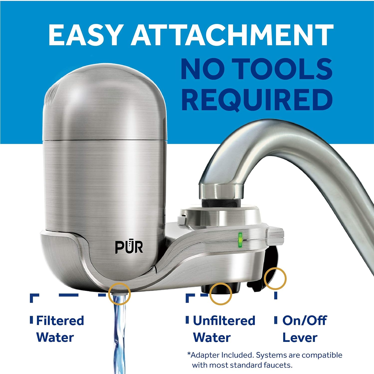 PUR PUR-0A1, Stainless Steel Faucet Mount Water Filtration System - Faucet Mount Water Filters - 