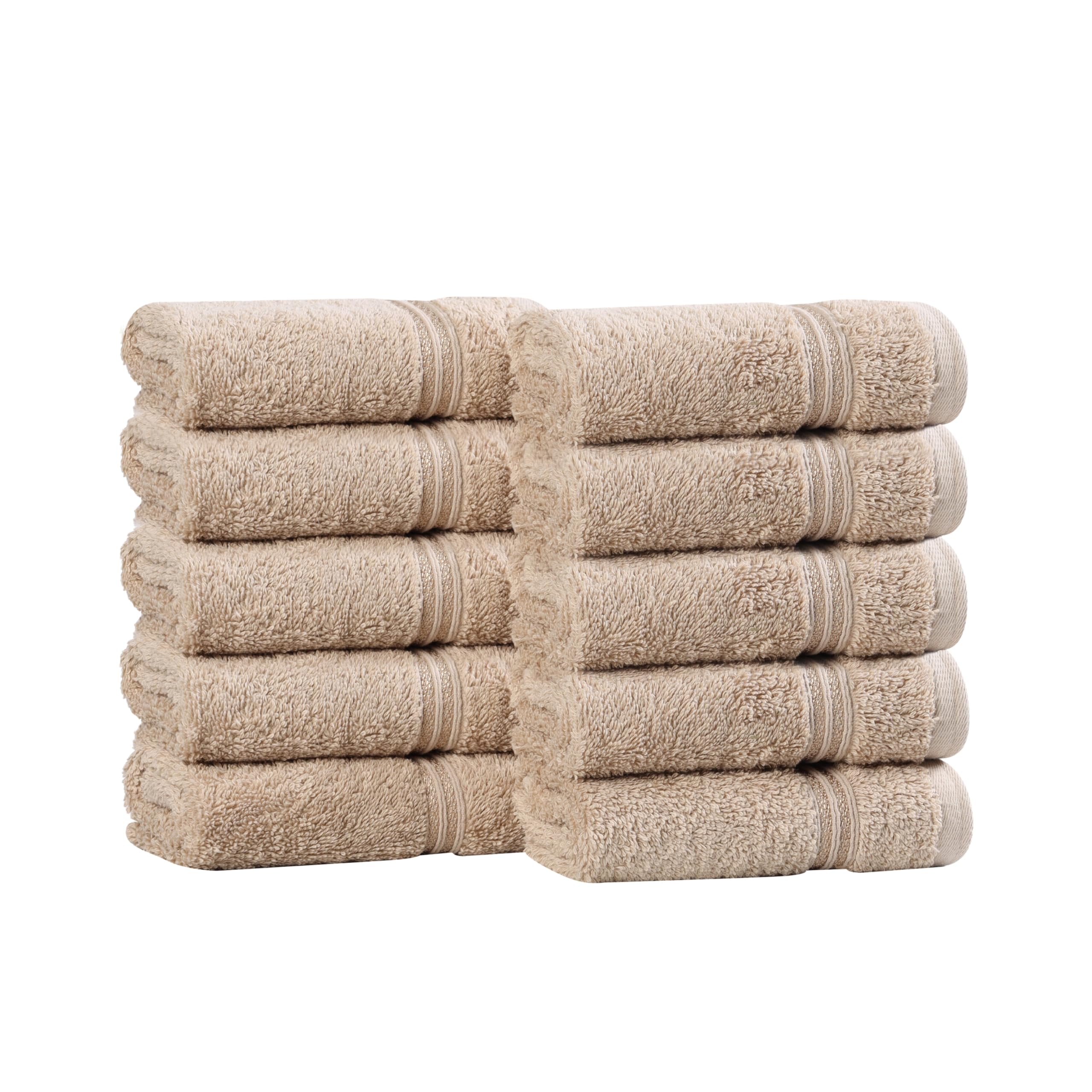 Superior Egyptian Cotton 10-Piece Face Towel Set, Toast, Long-Staple Combed, 33x35.6x5.1 cm