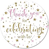 Pink Star Thank You Stickers, 2inch 40 Girl Baby Shower Gender Reveal Party Stickers, Favor Labels