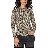 Liverpool Womens Long Sleeve Pleasted Mock Neck Knit Top with Shirring
