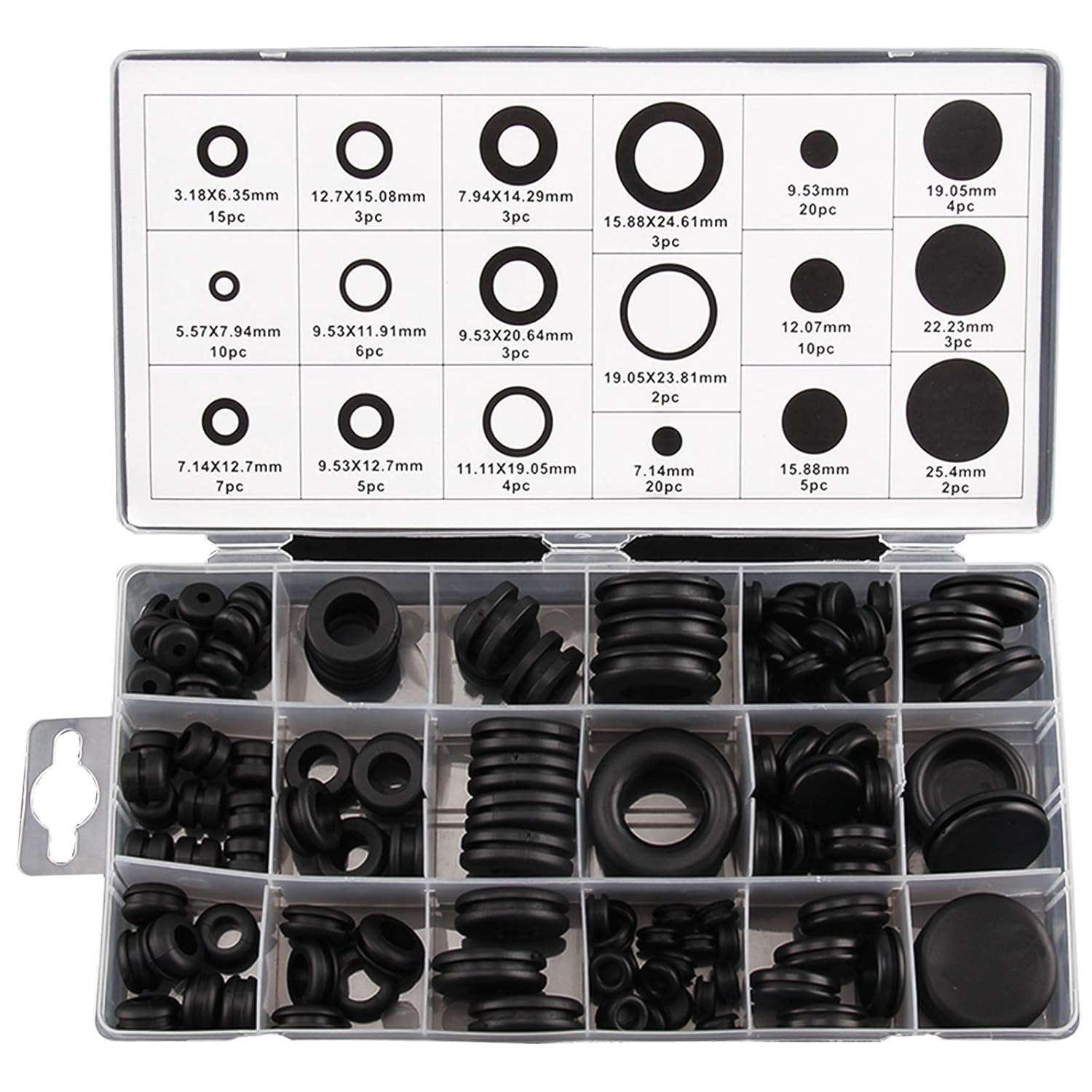 DHOUTDOORS 125Pc Rubber Grommet Blanking Blind Open Closed Grommet