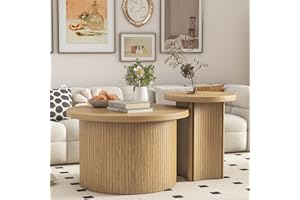 Mxtxmy Set of 2 Nesting Coffee Tables Farmhouse,Round Coffee Table Living Room,Wood Finish Coffee Table Set, Small Coffee Tables, Sofa Side Living Room Bedroom Coffee Side Table (Large Size - Set)