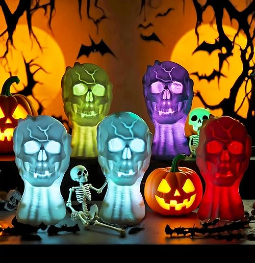 Halloween Decorations, 5 Pack LED Colourful Skull String Lights Skeleton Ghosts Decorations Lights Indoor, Skull Lights Hanging Decorative Halloween Ornaments Home Decor Party (Colorful)