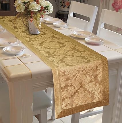 Lushomes Gold Jacquard Runner with Polyester Border