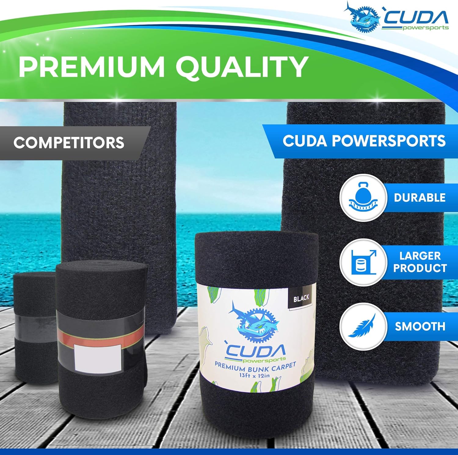 Cuda Powersports Trailer Bunk Carpet for Boat Trailers and Boat Lift; 23oz Marine Carpet 13 feet x12 inch - Premium Marine Carpet for Boats, Boat Trailer bunks, Jet ski Trailer ramps : Sports & Outdoors