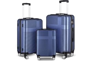 Wqzlyg 3 Piece Luggage Sets with Spinner Wheels,Lightweight Suitcase Sets with TSA Lock for Women Men,Dark Blue(20in/24in/28in)