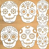 Konsait 8Pack Day of The Dead Cake Stencils Templates, Sugar Skull Cake Stencils Día de Los Muertos Mexican Party Halloween Reusable Cake Cookies Baking Painting Mold Tools, Small & Large Sizes