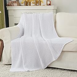 Chunky Cable Knit Throw Blanket Lightweight White
