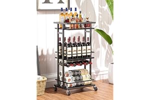 OKZEST 4-Tier Liquor Cabinet with Wine Rack, Mini Bar Cart for Home, Small Liquor Bar Cabinet for Alcohol, Rolling Kitchen Serving Cart on Wheels, Wine Drink Cart for Party, Bar Stand for Small Space