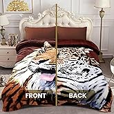 YHSF Korean Mink Blanket - 2 Ply Thick & Soft Reversible Printed Plush - Warm Cozy & Comfy Korean Faux Mink Blanket - Easy Care, Fade-Proof, Tiger/Leopard Style, Queen Size, 5 LB, 87 in x 75 in