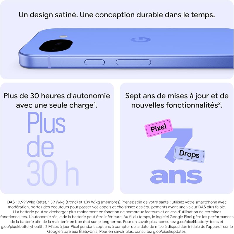 Pixel 10a – Sept Ans de mises à Jour et de Nouvelles fonctionnalités, Plus de 30 Heures d'autonomie, Coach Photo, Gemini Live, Sécurité Pixel – Lavande, 128GB
