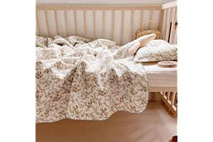 BuLuTu 4 Layer Toddler Blanket 100% Cotton Muslin Bed Blankets for kids,Girls,Boys, with Cute Hibiscus Flowers Pattern Lightweight Thermal Baby Blanket, Super Soft Warm Crib Blanket, 47x51’’