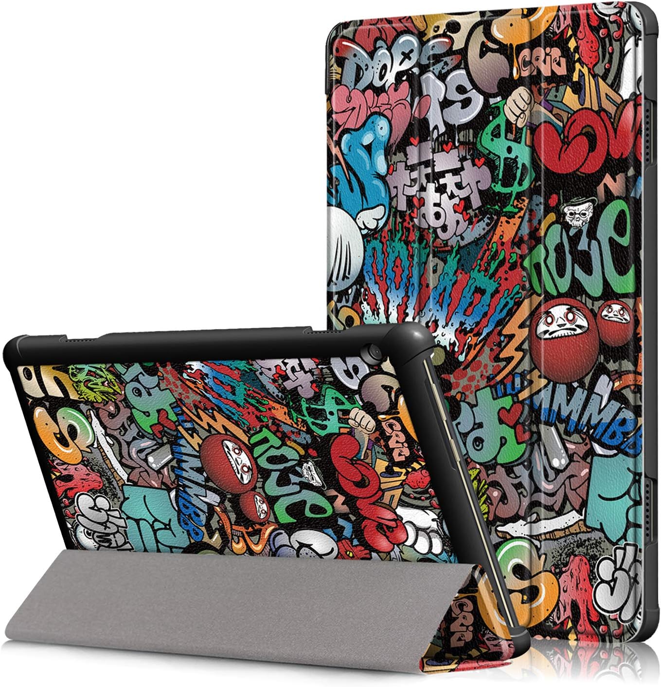 AKNICI Folio Case for Lenovo Tab M10 10.1'' 2019 Model TB-X605F / TB-X505F Tablet, Ultra Slim Tri-Fold Stand Shell Case Cover Compatible with Lenovo Tab M10 10.1'' 2019 Release Tablet - Graffiti